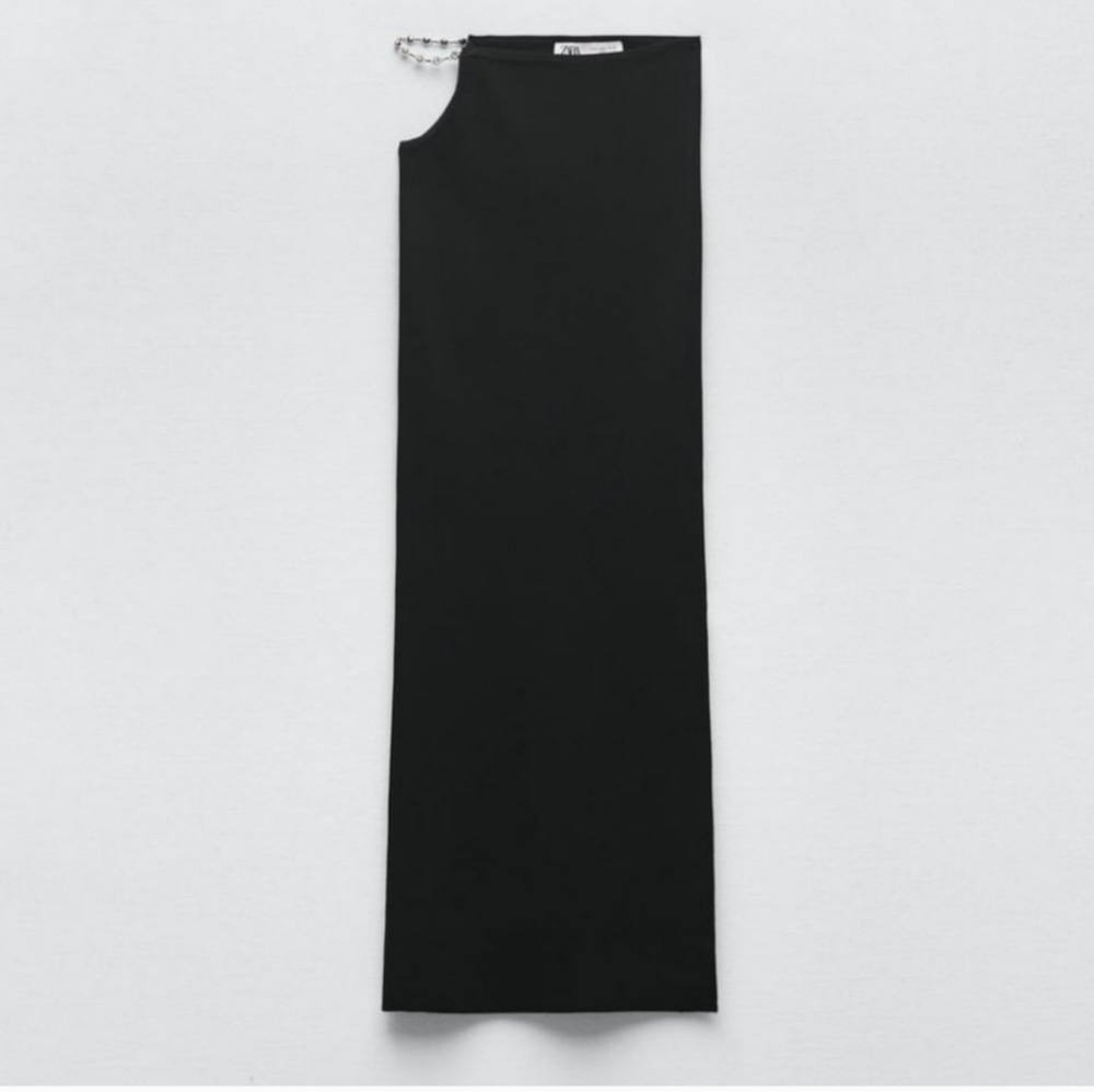 Zara Black Knit Side Cut Out Jewel Skirt, Size Large